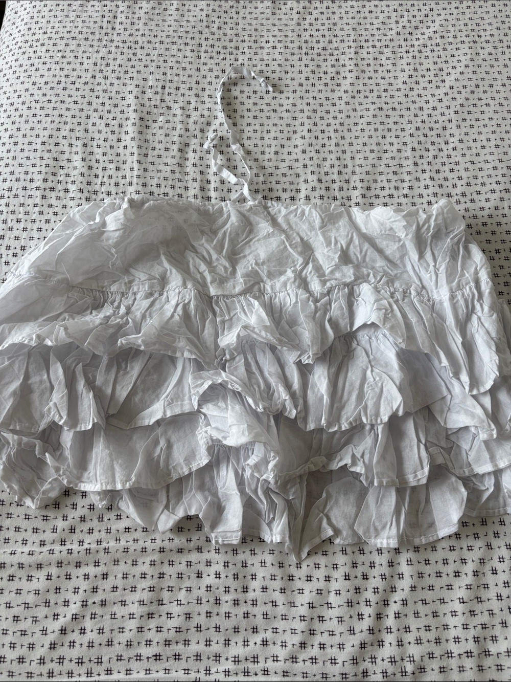 Whorl by Raymond Ercoli mini skirt,white, tiered,cotton blend, drawstring waist